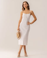 White Bodycon Slit Slip Midi Dress - Threadford