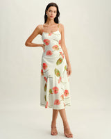 White Floral Slip Midi Dress - Threadford