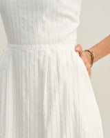 White Pocket A-Line Slip Midi Dress - Threadford