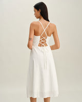 White Pocket A-Line Slip Midi Dress - Threadford