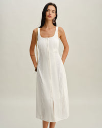 White Square Neck Button Slip Midi Dress