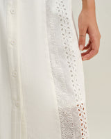 White Square Neck Button Slip Midi Dress - Threadford