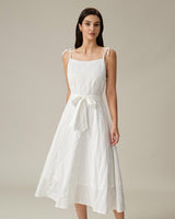 White Textured Square Neck Slip Midi Dress - Threadford