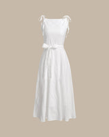 White Textured Square Neck Slip Midi Dress - Threadford