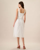 Women's White See-Through Splicing Midi Dress - Threadford