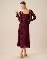 Red Floral Bodycon Slip Midi Dress - Threadford
