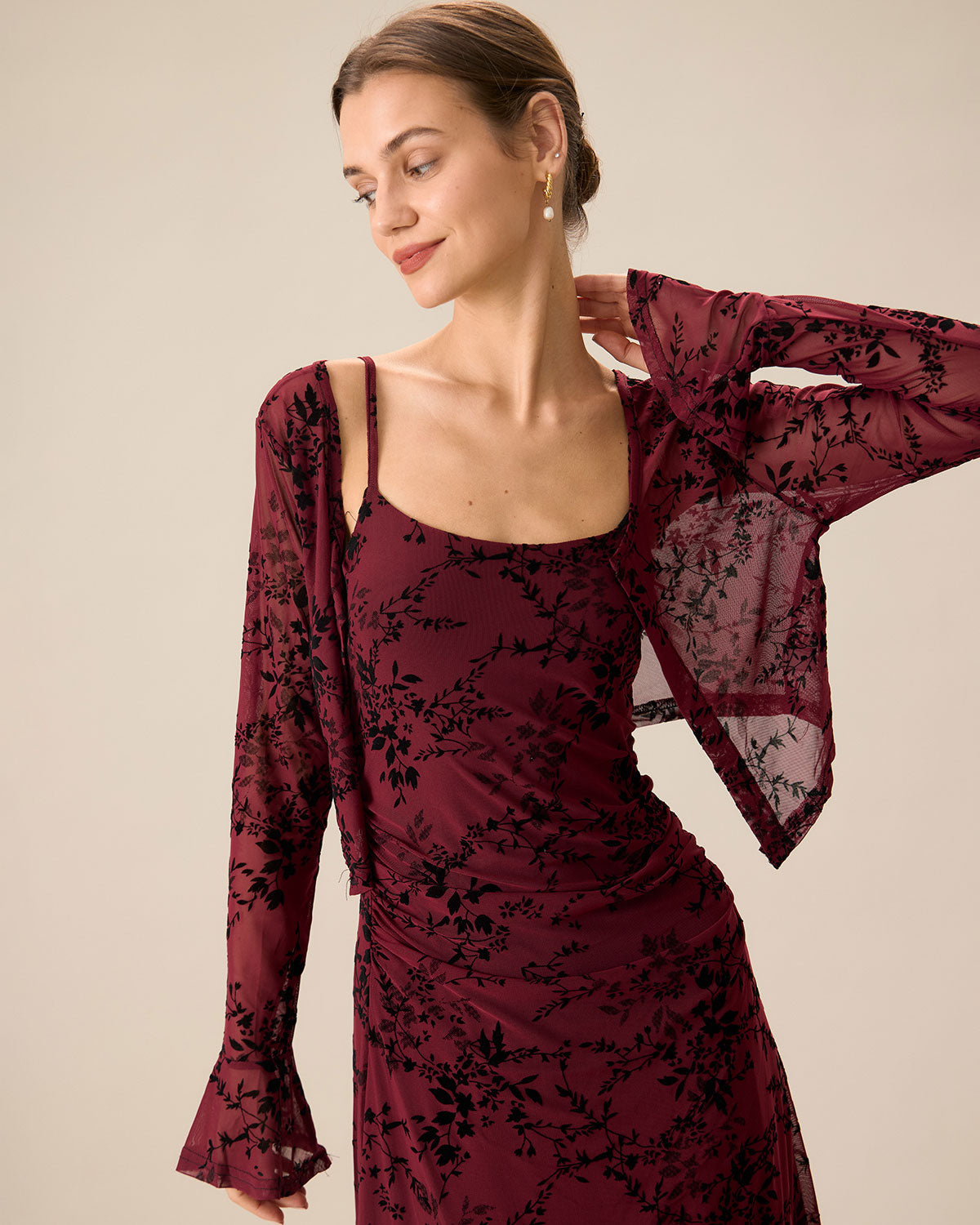Red Floral Bodycon Slip Midi Dress - Threadford