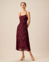 Red Floral Bodycon Slip Midi Dress - Threadford