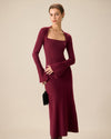 The Red Square Neck Flare Sleeve Midi Dress - Threadford