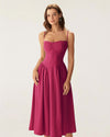 Wine Red Square Neck Pocket Slip Midi Dress - Threadford