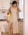 The Yellow V Neck Floral Slit Midi Dress - Threadford