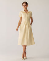 Yellow Button Short Sleeve Midi Dress - Threadford