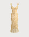 Yellow Floral Ruched Ruffle Midi Dress - Threadford