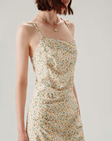 Yellow Floral Ruched Slip Midi Dress - Threadford