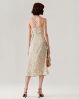 Yellow Floral Ruched Slip Midi Dress - Threadford