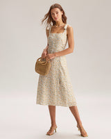 Yellow Floral Shirred Slip Midi Dress - Threadford