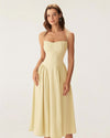 Yellow Square Neck Pocket Slip Midi Dress - Threadford
