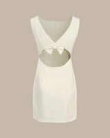 The Beige Boat Neck Back Bowknot Mini Dress - Threadford