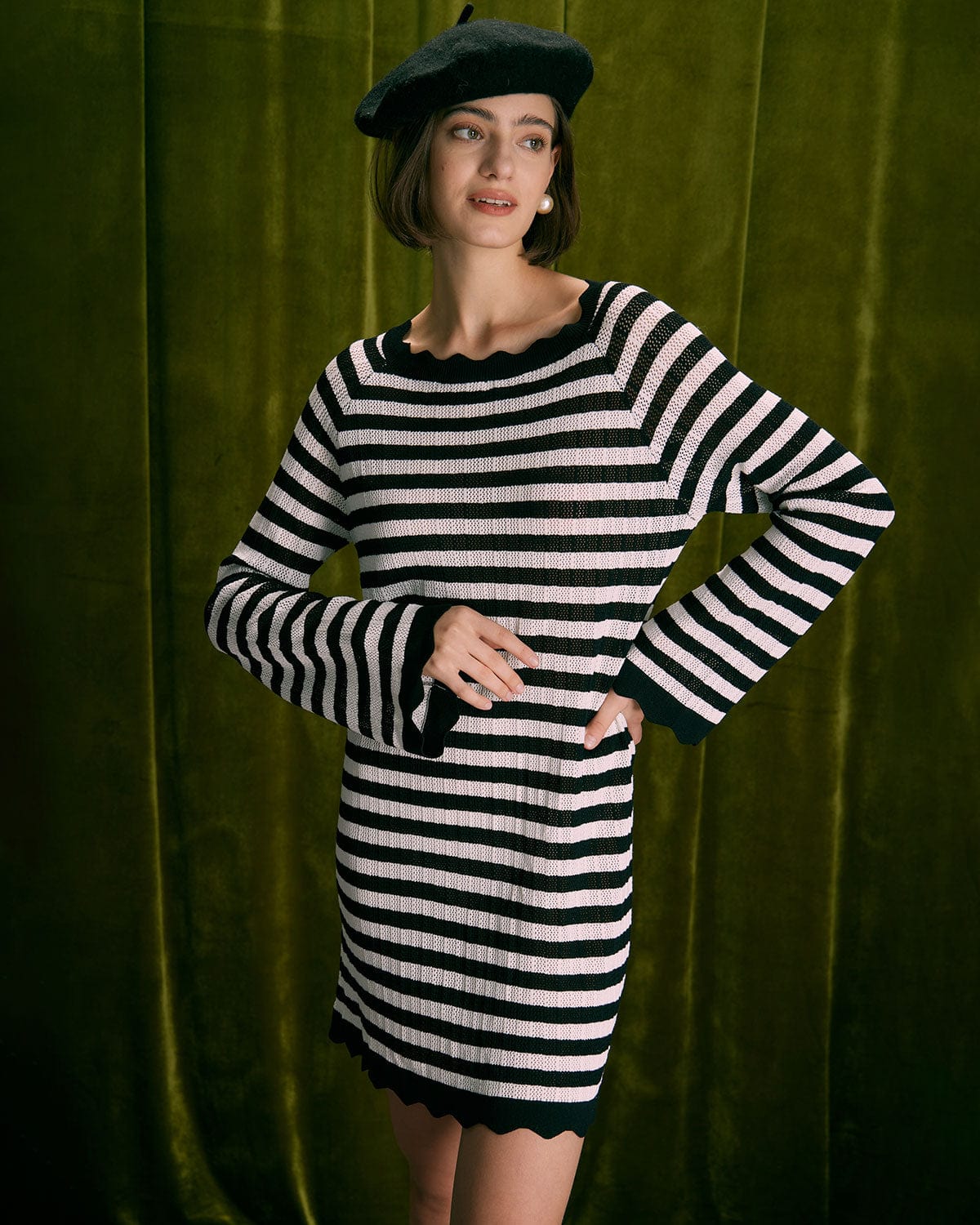 The Black Striped Flare Sleeve Mini Dress - Threadford