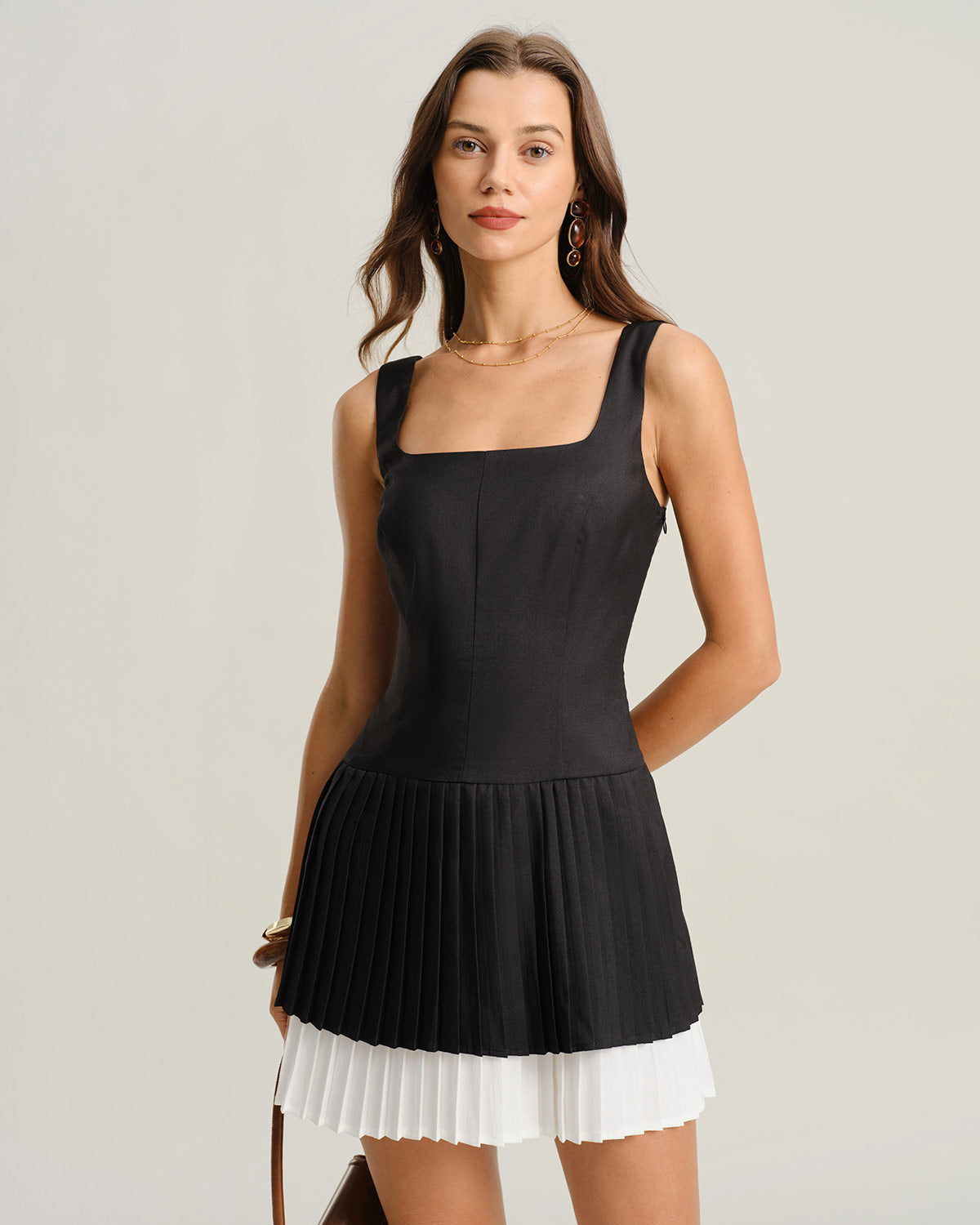 Black Contrasting A-Line Slip Mini Dress - Threadford