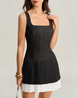 Black Contrasting A-Line Slip Mini Dress - Threadford