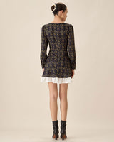 Black Contrasting Puffed Sleeve Mini Dress - Threadford