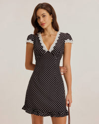 Black Polka Dot V-Neck Mini Dress