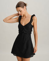 Black V Neck A-Line Slip Mini Dress - Threadford