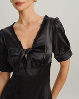 Black V Neck Satin Mini Dress - Threadford