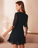 The Black Deep V Neck Polka Dot Mini Dress - Threadford