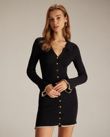 The Black V Neck Contrast Trim Knit Mini Dress - Threadford