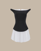 Women's Black Off-shoulder Contrasting Mini Dress - Threadford