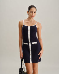 Blue Backless Sleeveless Pocket Knitted Mini Dress