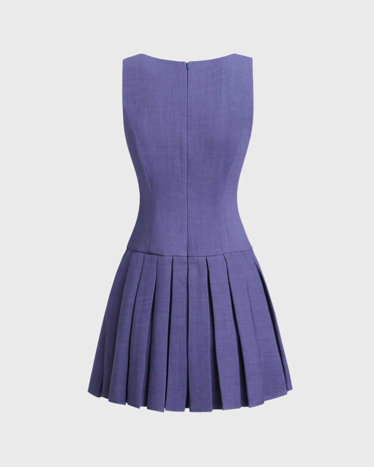 Blue Boat Neck Button Sleeveless Mini Dress - Threadford