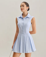 Blue Button A-Line Sleeveless Mini Dress - Threadford