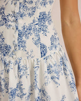 Blue Floral Boat Neck Sleeveless Mini Dress - Threadford