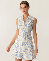 Blue Floral Pocket Sleeveless Mini Dress