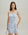 Blue Floral Square Neck A-Line Slip Mini Dress - Threadford