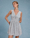 Blue Floral V Neck Pleated Mini Dress - Threadford