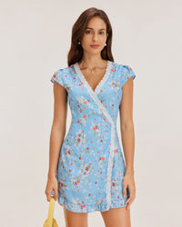 Blue Floral Wrap Mini Dress