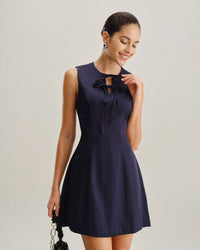 Blue Round Neck Sleeveless A-Line Mini Dress
