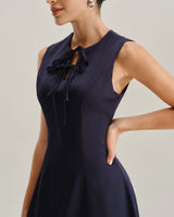 Blue Round Neck Sleeveless A-Line Mini Dress - Threadford