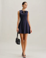 Blue Round Neck Sleeveless A-Line Mini Dress - Threadford