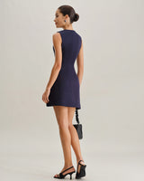 Blue Round Neck Sleeveless A-Line Mini Dress - Threadford