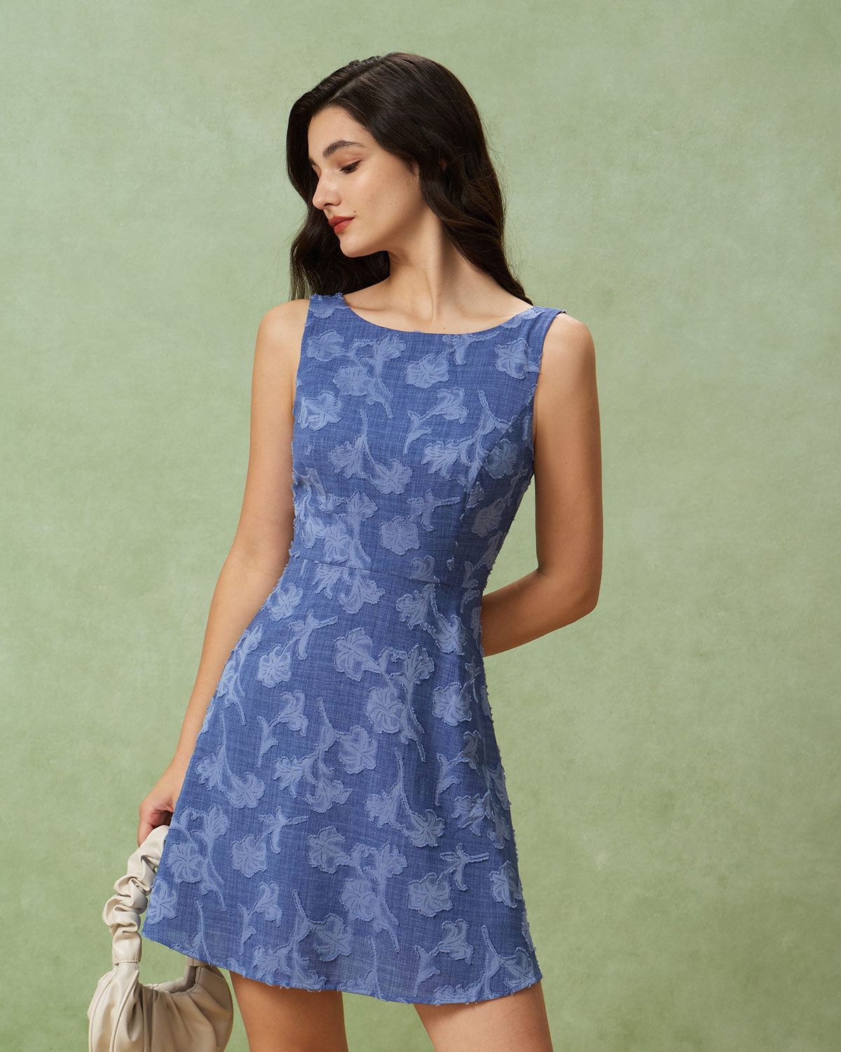 Blue Round Neck Sleeveless Mini Dress - Threadford