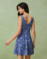 Blue Round Neck Sleeveless Mini Dress - Threadford
