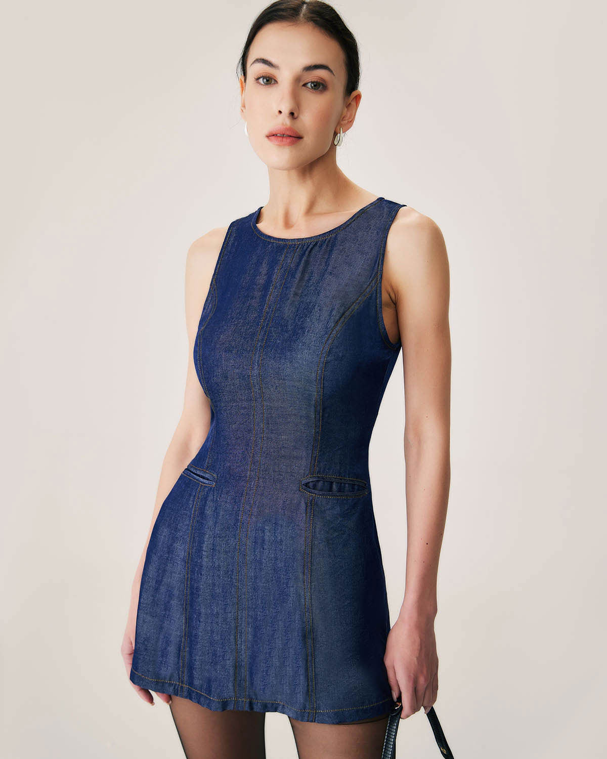 Blue Sleeveless Pocket Mini Dress - Threadford