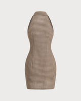 Brown Plaid Button Sleeveless Mini Dress - Threadford