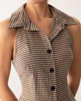 Brown Plaid Button Sleeveless Mini Dress - Threadford