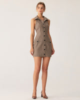Brown Plaid Button Sleeveless Mini Dress - Threadford
